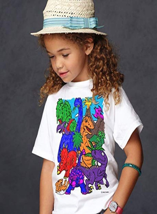 Splat Planet Dinosaur T-Shirt with 10 Non-Toxic Washable Magic Pens - Color in, Wash Out, Color in Again (Age 5-6) White - Image 5